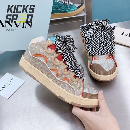 LANVIN Curb sneakers in Leather and strass beige STRA-H2105 Size 35-45